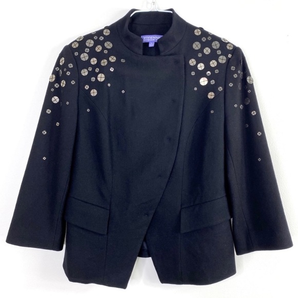 VIVIENNE Tam Sequin Wool Blend Quarter Sleeve Blazer Jacket in Black - Picture 2 of 9